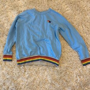 Aviator Nation Light Blue Sweatshirt with Rainbow Accents